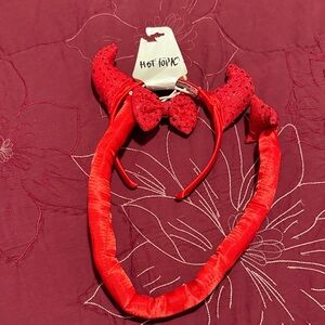 Hot Topic Sparkly Red Devil Horn Headband, bow and tail
